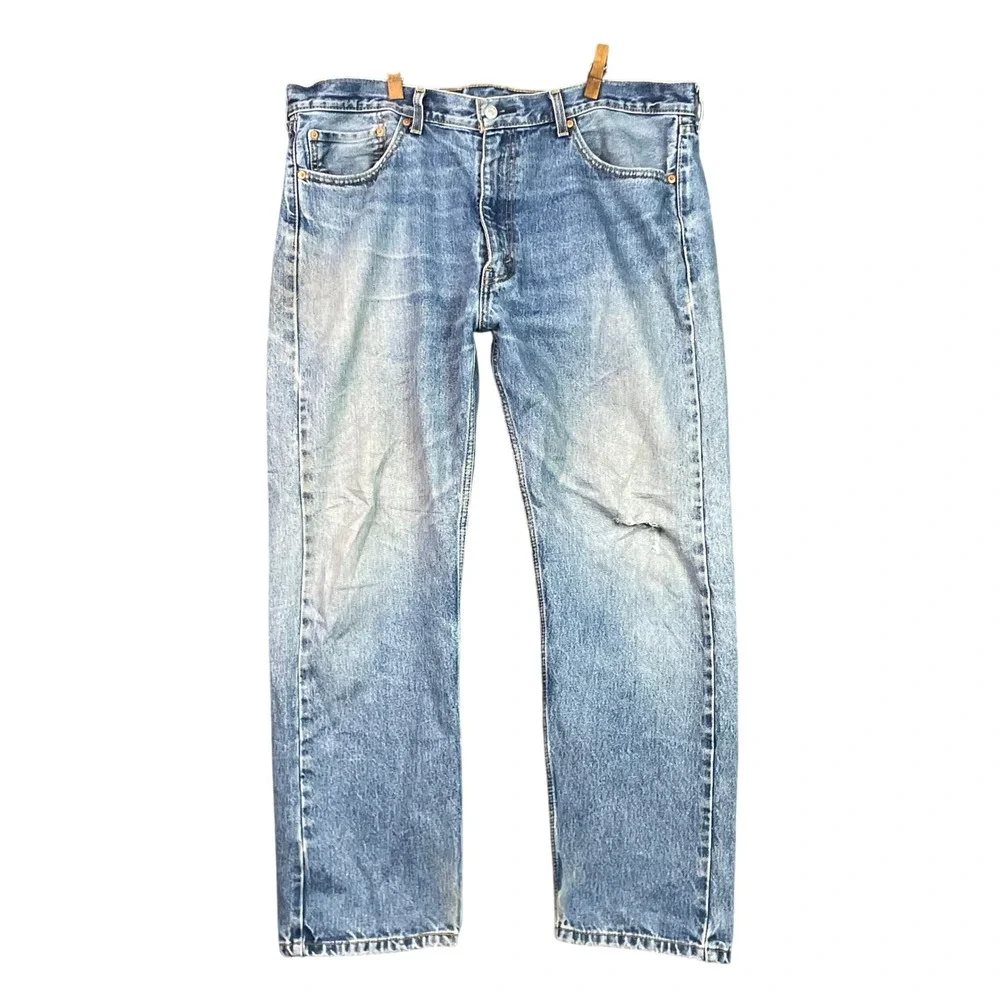 Levi 501 Jeans Mens 40x28 Blue Straight Leg Denim Light Wash Classic Casual
